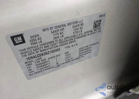 2016 Chevrolet Equinox Lt z USA, uszkodzony, nr VIN 1GNALCEK3GZ102400